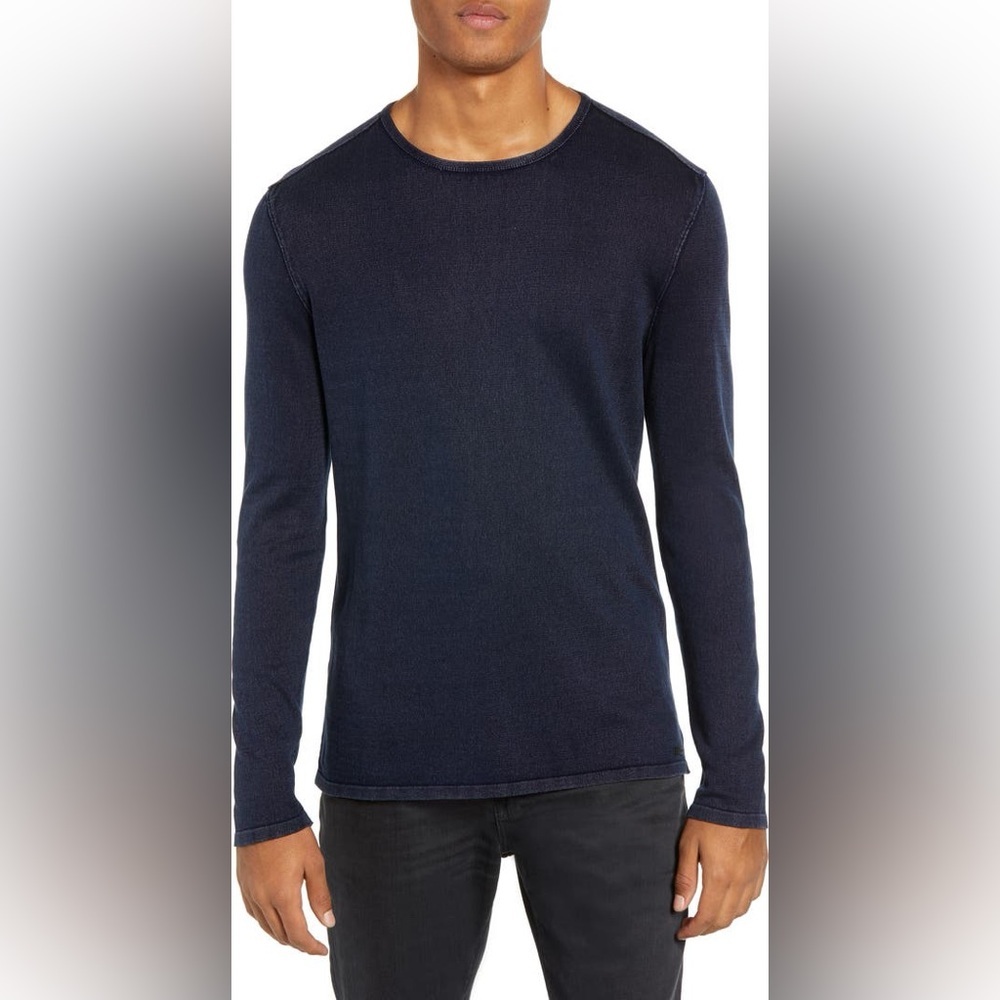 Men’s John Varvatos Navy Knit Crewneck Long Sleeve Shirt w/ Elbow Patches S